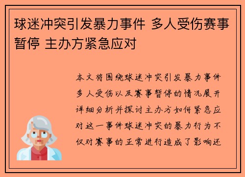 球迷冲突引发暴力事件 多人受伤赛事暂停 主办方紧急应对